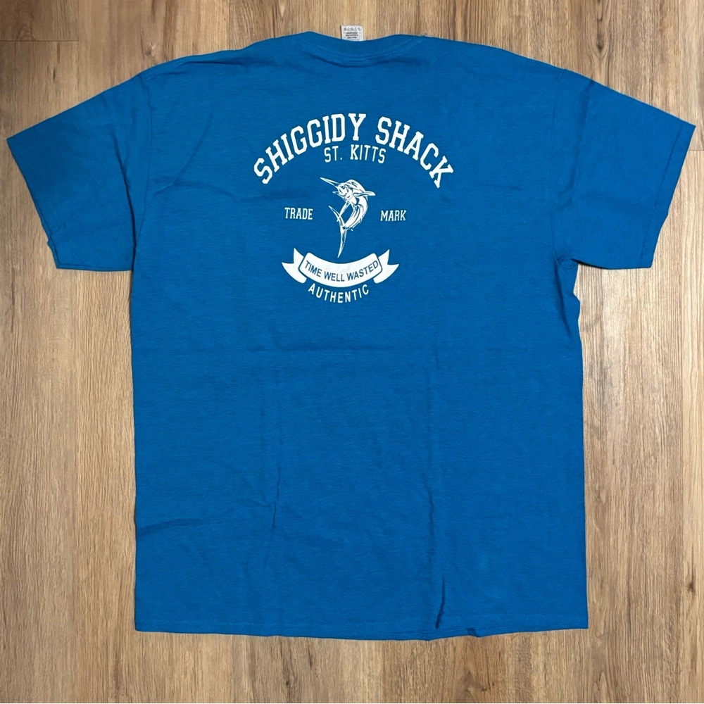 Mr. X’s Shiggidy Shack Caribbean Beach Bar Blue White Marlin T Shirt Size L - Picture 3 of 4